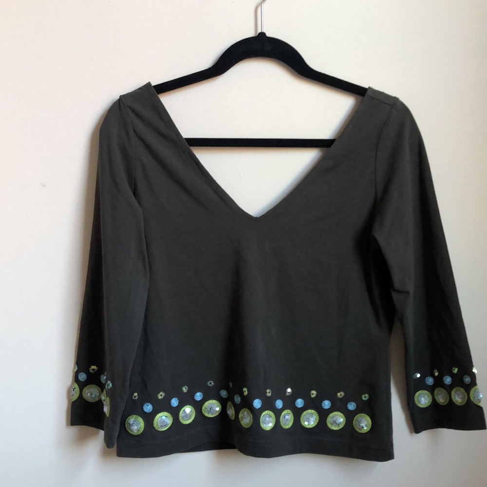 WORTH embroidered 3/4 sleeve v neck top